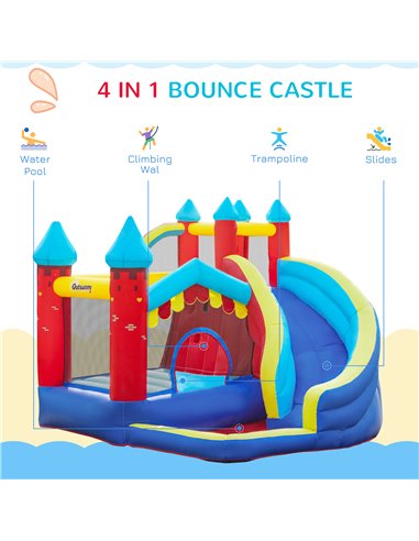 Outsunny 4 in 1 Kids Bounce Castle Large Inflatable House Trampoline Slide Water Pool Climbing Wall for Kids Age 3-8, 2.9 x 2.7 