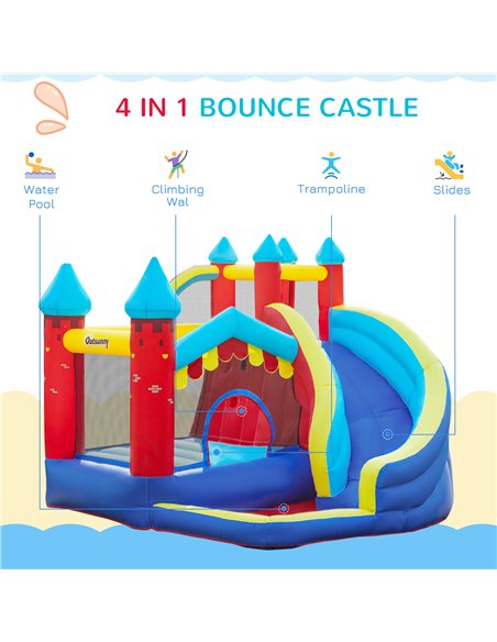 Outsunny 4 in 1 Kids Bounce Castle Large Inflatable House Trampoline Slide Water Pool Climbing Wall for Kids Age 3-8, 2.9 x 2.7  - pic 6080 | FastDaddyshop