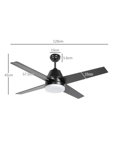 HOMCOM Ceiling Fan with LED Light, Flush Mount Ceiling Fan Lights with Reversible Blades, Remote, Black and Walnut Brown B31-480