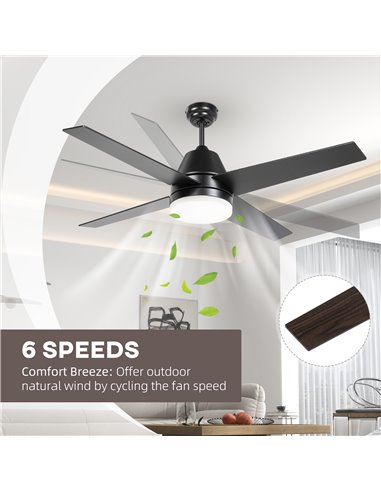 HOMCOM Ceiling Fan with LED Light, Flush Mount Ceiling Fan Lights with Reversible Blades, Remote, Black and Walnut Brown B31-480