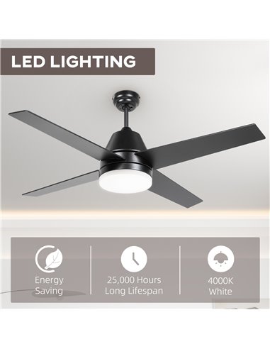 HOMCOM Ceiling Fan with LED Light, Flush Mount Ceiling Fan Lights with Reversible Blades, Remote, Black and Walnut Brown B31-480