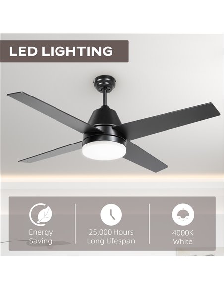HOMCOM Ceiling Fan with LED Light, Flush Mount Ceiling Fan Lights with Reversible Blades, Remote, Black and Walnut Brown B31-480 - pic 60802 | FastDaddyshop