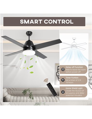 HOMCOM Ceiling Fan with LED Light, Flush Mount Ceiling Fan Lights with Reversible Blades, Remote, Black and Walnut Brown B31-480