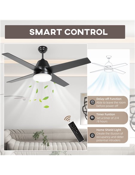 HOMCOM Ceiling Fan with LED Light, Flush Mount Ceiling Fan Lights with Reversible Blades, Remote, Black and Walnut Brown B31-480 - pic 60804 | FastDaddyshop