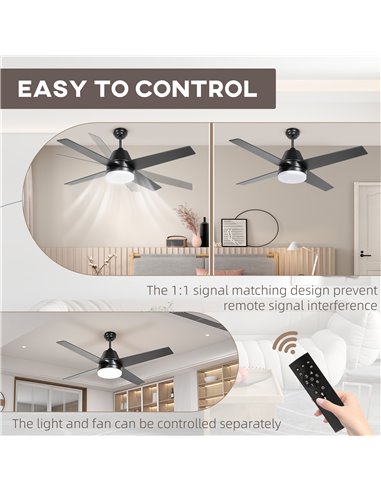 HOMCOM Ceiling Fan with LED Light, Flush Mount Ceiling Fan Lights with Reversible Blades, Remote, Black and Walnut Brown B31-480
