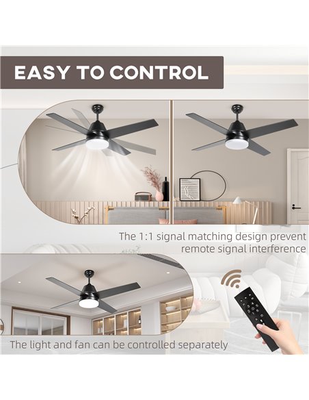 HOMCOM Ceiling Fan with LED Light, Flush Mount Ceiling Fan Lights with Reversible Blades, Remote, Black and Walnut Brown B31-480 - pic 60806 | FastDaddyshop