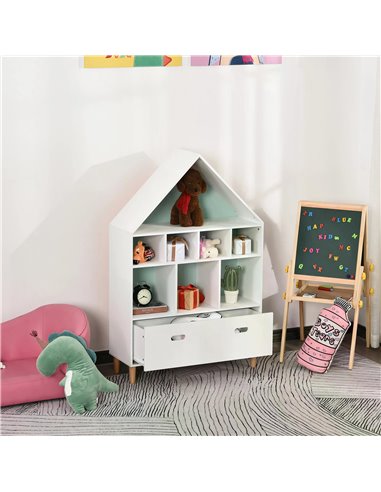 HOMCOM Kids Bookshelf Chest w/ Drawer Cubes Baby Toy Wood Organizer Display Stand Storage Cabinet 82x30x126cm White 311-010