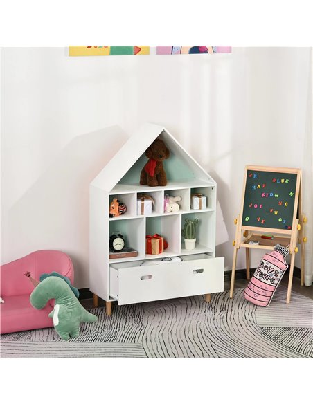 HOMCOM Kids Bookshelf Chest w/ Drawer Cubes Baby Toy Wood Organizer Display Stand Storage Cabinet 82x30x126cm White 311-010 - pic 60808 | FastDaddyshop
