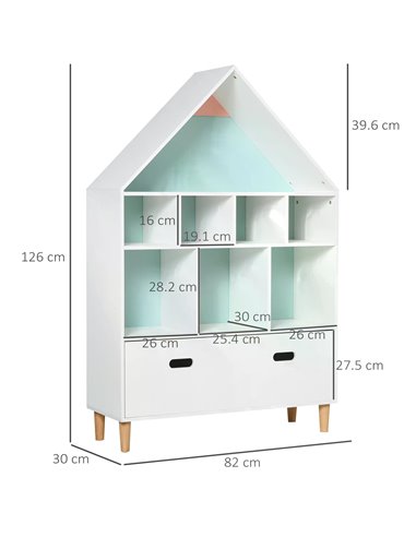 HOMCOM Kids Bookshelf Chest w/ Drawer Cubes Baby Toy Wood Organizer Display Stand Storage Cabinet 82x30x126cm White 311-010