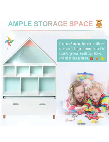 HOMCOM Kids Bookshelf Chest w/ Drawer Cubes Baby Toy Wood Organizer Display Stand Storage Cabinet 82x30x126cm White 311-010