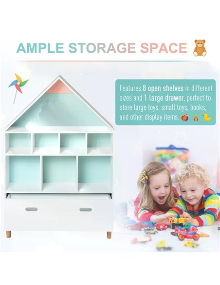 HOMCOM Kids Bookshelf Chest w/ Drawer Cubes Baby Toy Wood Organizer Display Stand Storage Cabinet 82x30x126cm White 311-010 - pic 60810 | FastDaddyshop