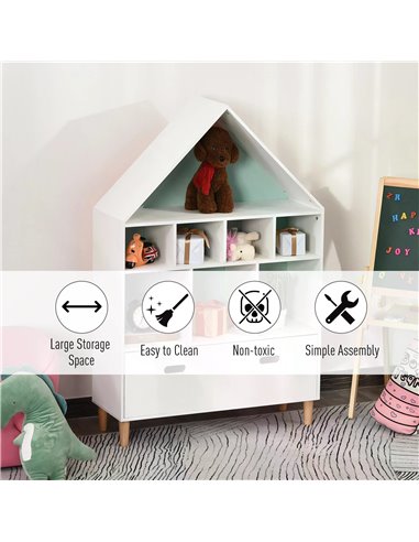 HOMCOM Kids Bookshelf Chest w/ Drawer Cubes Baby Toy Wood Organizer Display Stand Storage Cabinet 82x30x126cm White 311-010