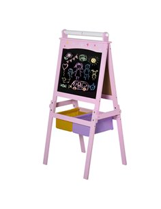 HOMCOM 3 In 1 Kids Wooden Art Easel with Paper Roll, Pink 3B0-003