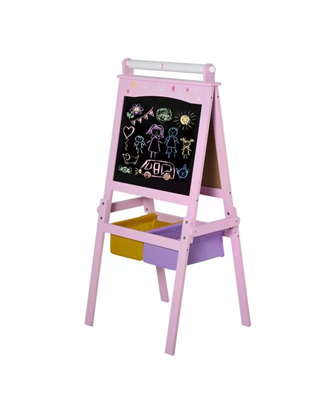 HOMCOM 3 In 1 Kids Wooden Art Easel with Paper Roll, Pink 3B0-003 - pic 60816 | FastDaddyshop
