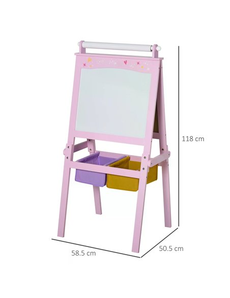 HOMCOM 3 In 1 Kids Wooden Art Easel with Paper Roll Double-Sided Chalkboard & Whiteboard with Storage Baskets Gift for Toddler G - pic 60818 | FastDaddyshop