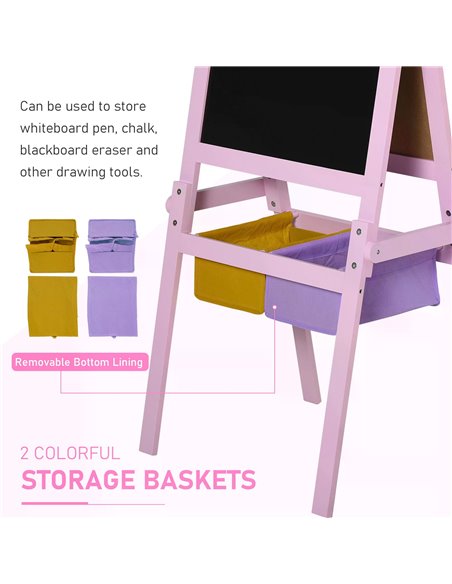 HOMCOM 3 In 1 Kids Wooden Art Easel with Paper Roll Double-Sided Chalkboard & Whiteboard with Storage Baskets Gift for Toddler G - pic 60820 | FastDaddyshop