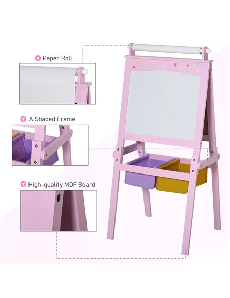 HOMCOM 3 In 1 Kids Wooden Art Easel with Paper Roll Double-Sided Chalkboard & Whiteboard with Storage Baskets Gift for Toddler G - pic 60821 | FastDaddyshop