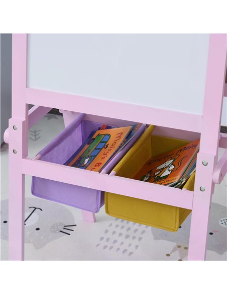 HOMCOM 3 In 1 Kids Wooden Art Easel with Paper Roll Double-Sided Chalkboard & Whiteboard with Storage Baskets Gift for Toddler G - pic 60824 | FastDaddyshop