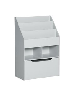 HOMCOM Kids Bookshelf with Storage Drawer, Children's Bookcase with Wheels, Toy Organiser for Bedroom, Playroom, Grey 311-048GY