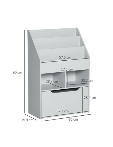 HOMCOM Kids Bookshelf with Storage Drawer, Children's Bookcase with Wheels, Toy Organiser for Bedroom, Playroom, Grey 311-048GY