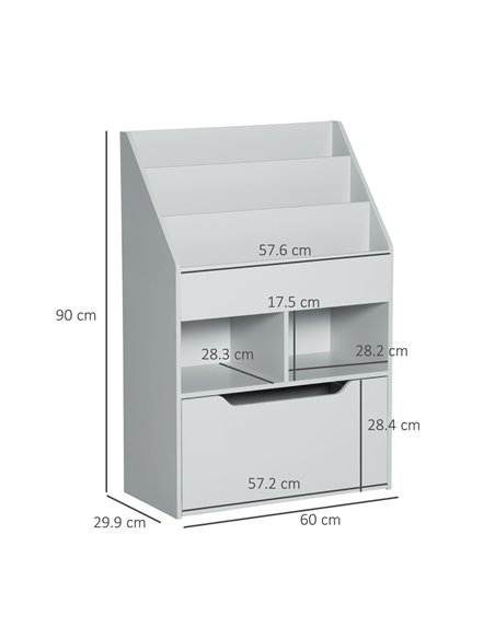 HOMCOM Kids Bookshelf with Storage Drawer, Children's Bookcase with Wheels, Toy Organiser for Bedroom, Playroom, Grey 311-048GY - pic 60827 | FastDaddyshop