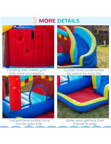 Outsunny 4 in 1 Kids Bounce Castle Large Inflatable House Trampoline Slide Water Pool Climbing Wall for Kids Age 3-8, 2.9 x 2.7 