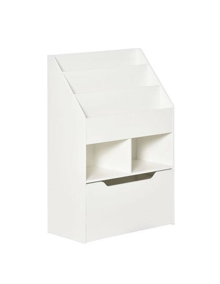 HOMCOM Kids Bookshelf, Toy Organiser, with Storage Drawer, Wheels, White 311-048WT - pic 60834 | FastDaddyshop