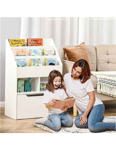 HOMCOM Kids Bookshelf, Toy Organiser, with Storage Drawer, Wheels, White 311-048WT - pic 60835 | FastDaddyshop