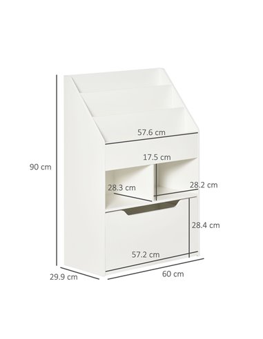 HOMCOM Kids Bookshelf, Toy Organiser, with Storage Drawer, Wheels, White 311-048WT
