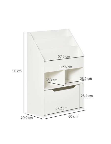 HOMCOM Kids Bookshelf, Toy Organiser, with Storage Drawer, Wheels, White 311-048WT - pic 60836 | FastDaddyshop