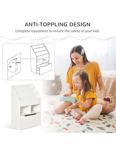 HOMCOM Kids Bookshelf, Toy Organiser, with Storage Drawer, Wheels, White 311-048WT - pic 60838 | FastDaddyshop