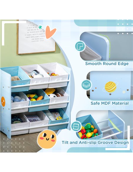 ZONEKIZ 3PCs Kids Bedroom Furniture Set with Bed, Toy Box Bench, Storage Unit with Baskets, Space Themed, for 3-6 Years Old, Blu - pic 60855 | FastDaddyshop