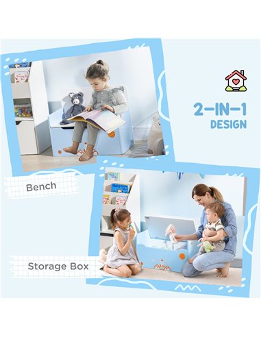 ZONEKIZ 3PCs Kids Bedroom Furniture Set with Bed, Toy Box Bench, Storage Unit with Baskets, Space Themed, for 3-6 Years Old, Blu