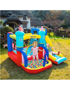 Outsunny 3+ Kids Bounce Castle 4 in 1 Sailboat Style Inflatable Slide Trampoline Water Pool Climbing Wall 2