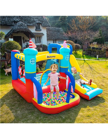 Outsunny 4 in 1 Kids Bounce Castle Large Sailboat Style Inflatable House Slide Trampoline Water Pool Climbing Wall for Kids Age  - pic 6086 | FastDaddyshop