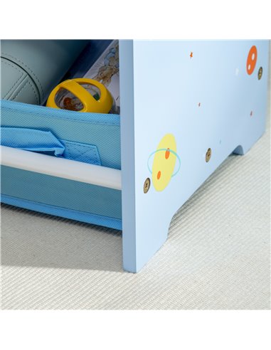 ZONEKIZ 3PCs Kids Bedroom Furniture Set with Bed, Toy Box Bench, Storage Unit with Baskets, Space Themed, for 3-6 Years Old, Blu