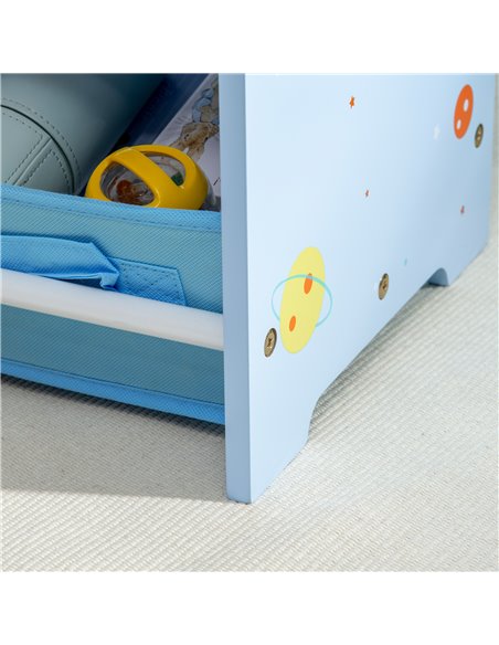 ZONEKIZ 3PCs Kids Bedroom Furniture Set with Bed, Toy Box Bench, Storage Unit with Baskets, Space Themed, for 3-6 Years Old, Blu - pic 60860 | FastDaddyshop