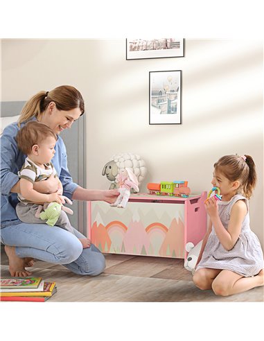 ZONEKIZ Toy Chest, Kids Storage Box with Safety Hinge, Cute Animal Theme, Durable and Spacious, Pink 311-058V80PK
