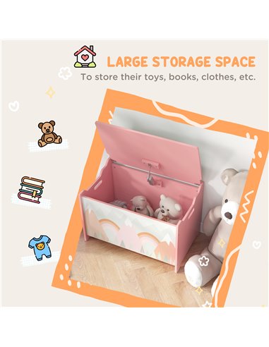 ZONEKIZ Toy Chest, Kids Storage Box with Safety Hinge, Cute Animal Theme, Durable and Spacious, Pink 311-058V80PK