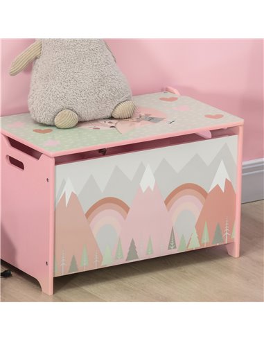 ZONEKIZ Toy Chest, Kids Storage Box with Safety Hinge, Cute Animal Theme, Durable and Spacious, Pink 311-058V80PK