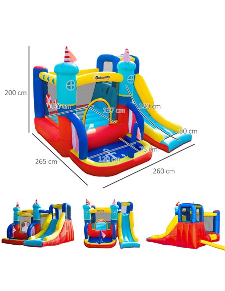 Outsunny 4 in 1 Kids Bounce Castle Large Sailboat Style Inflatable House Slide Trampoline Water Pool Climbing Wall for Kids Age  - pic 6087 | FastDaddyshop