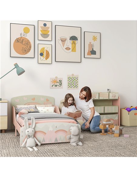 ZONEKIZ Toddler Bed Frame, Kids Storage Shelf Unit with 6 Fabric Bins for Ages 3-6 Years, Pink 313-P011 - pic 60871 | FastDaddyshop