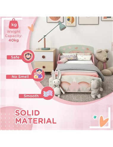ZONEKIZ Toddler Bed Frame, Kids Storage Shelf Unit with 6 Fabric Bins for Ages 3-6 Years, Pink 313-P011