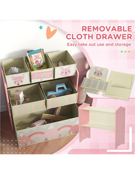 ZONEKIZ Toddler Bed Frame, Kids Storage Shelf Unit with 6 Fabric Bins for Ages 3-6 Years, Pink 313-P011 - pic 60875 | FastDaddyshop