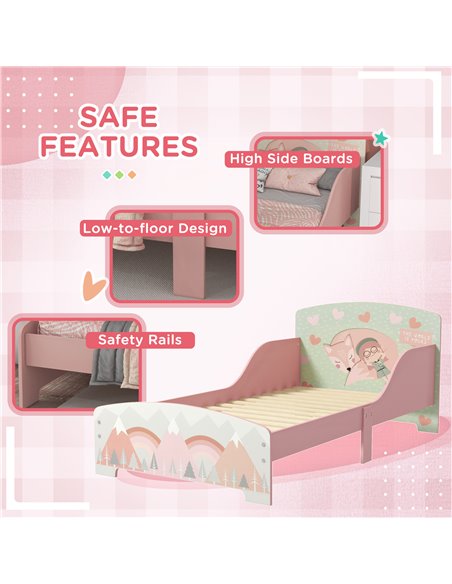 ZONEKIZ Toddler Bed Frame, Kids Storage Shelf Unit with 6 Fabric Bins for Ages 3-6 Years, Pink 313-P011 - pic 60876 | FastDaddyshop