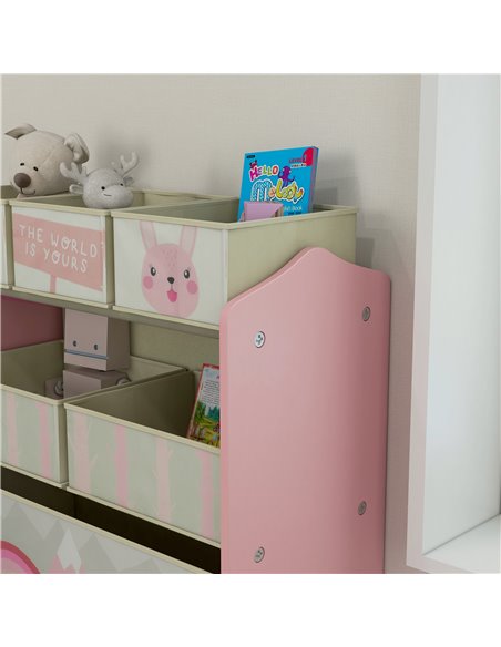 ZONEKIZ Toddler Bed Frame, Kids Storage Shelf Unit with 6 Fabric Bins for Ages 3-6 Years, Pink 313-P011 - pic 60878 | FastDaddyshop