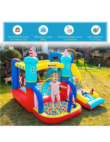 Outsunny 4 in 1 Kids Bounce Castle Large Sailboat Style Inflatable House Slide Trampoline Water Pool Climbing Wall for Kids Age 