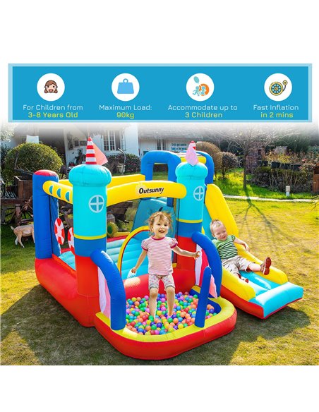 Outsunny 4 in 1 Kids Bounce Castle Large Sailboat Style Inflatable House Slide Trampoline Water Pool Climbing Wall for Kids Age  - pic 6089 | FastDaddyshop