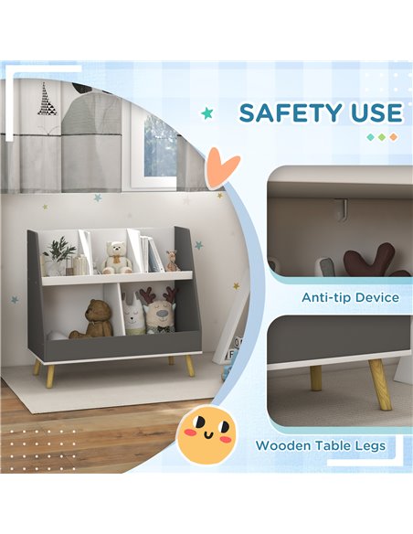 HOMCOM Kids Storage Shelf with 5 Compartments, Grey 311-068V80GY - pic 60893 | FastDaddyshop