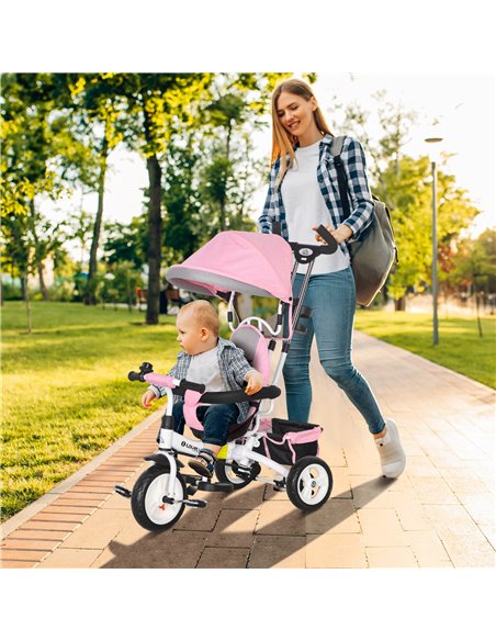 HOMCOM 4 in 1 Kids Trike Push Bike w/ Push Handle, Canopy, 5-point Safety Belt, Storage, Footrest, Brake, for 1-5 Years, Pink 37 - pic 60898 | FastDaddyshop